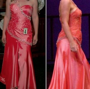 Panoply Coral Beaded Bodice Taffeta Gown